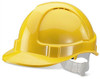 ECONOMY VENTED SAFETY HELMET YELLOW, a yellow safety helmet with vented design for construction safety and head protection.