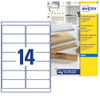 Avery J8563-25 Self-Adhesive Clear Address/Mailing Labels, 14 Labels Per A4 Sheet - Transparent, product image showing the packaging and a sheet of transparent labels for mailing and addressing.