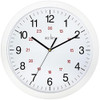 Acctim Metro 12'' Wall Clock Quartz 12/24 Hour Dial Easy Read Numbers White 30cm 21162, round white wall clock with black and red numerals and black hands showing the time.