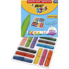 BIC Kids Plastidecor Triangle Colouring Crayons 144 Classpack, colorful triangle-shaped crayons organized in a plastic case and packaging box with vibrant graphics and child-friendly design.