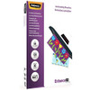 Fellowes A4 Laminating Pouches, Matt Finish, 100 Sheets, 160 Micron high quality lamination pouches ideal for photos and notices, shown with a laminator sealing a colorful floral paper.