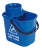 2Work Plastic Mop Bucket with Wringer 15 Litre Blue 102946BU, blue plastic mop bucket with integrated wringer and caution wet floor sign. 2Work Plastic Mop Bucket with Wringer 15 Litre Blue 102946BU, blue plastic mop bucket with integrated wringer and caution wet floor sign.