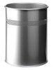 Durable Metal Round Waste Bin Silver 15 Litre Capacity, cylindrical waste basket with perforated ring, ideal for offices, schools, and home use.