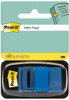 Post-it Index Flags, Medium, Blue, 1 Dispenser 25.4 mm x 43.2 mm, 50 Flags - To Mark, Highlight or Color Code Important Information, with a plastic dispenser containing blue index flags on a card.