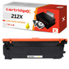 Cartridgex Compatible HP 212X High Capacity Yellow Toner Cartridge, product image showing the black toner cartridge with orange top and the packaging box with printer and printout graphics.