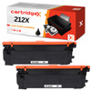 Cartridgex Compatible HP 212X High Capacity Black Toner Cartridge (W2120X) – 2 Pack, two black toner cartridges with orange protective covers and the product packaging in the background.
