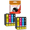 Cartridgex Compatible 8 Pack Ink Cartridge Set Replacement For Epson 18XL T1816 High Capacity, set of eight ink cartridges in black, cyan, magenta, and yellow colors designed for Epson printers, including two sets of each color, with packaging featuring a black printer and ink cartridges.