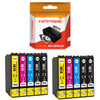 Cartridgex Compatible 10 Pack Ink Cartridge Set Replacement for Epson 18XL T1816 High Capacity, image of five color ink cartridges and a packaging box with a printer icon for ink refilling.