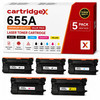Cartridgex Compatible HP 655A Toner Cartridge Set Black Cyan Magenta Yellow with Extra Black, including five toner cartridges for high-quality printing, reliable performance, and consistent quality, suitable for HP laser printers.