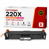 Cartridgex Compatible HP 220X High Capacity Magenta Toner Cartridge Replacement for W2203X, image of the toner cartridge in front of its packaging box displaying product details.