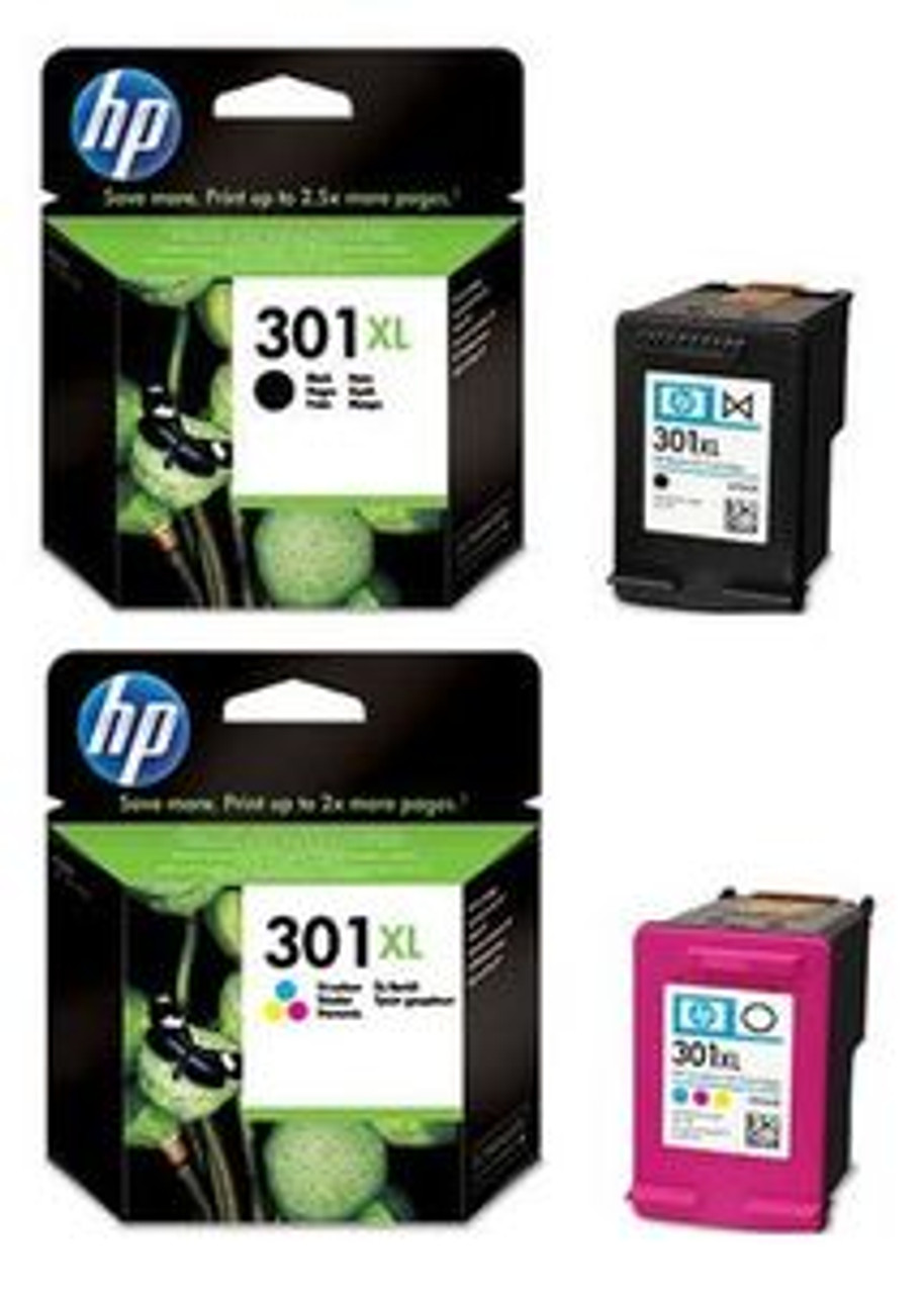 High Capacity Hp 301xl Black & Hp 301xl Tri-colour Original Ink Cartridge Multipack (Hp Ch563ee & Ch564ee)