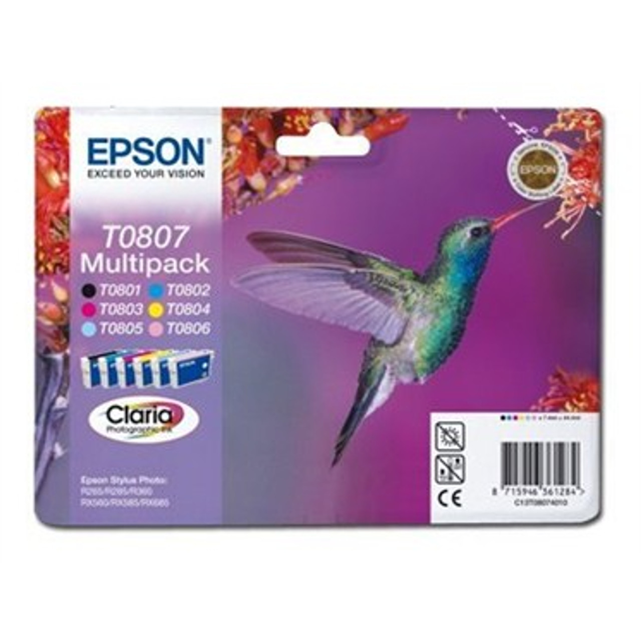 6 Colour Epson T0807 Original Ink Cartridge Multipack (T0801 T0802 T0803 T0804 T0805 T0806 C13t08074010)