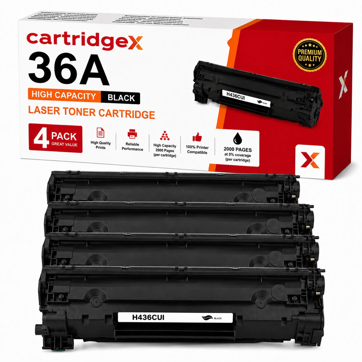 Compatible HP 36A CB436A Black Toner Cartridge 4 Pack for HP LaserJet Printers