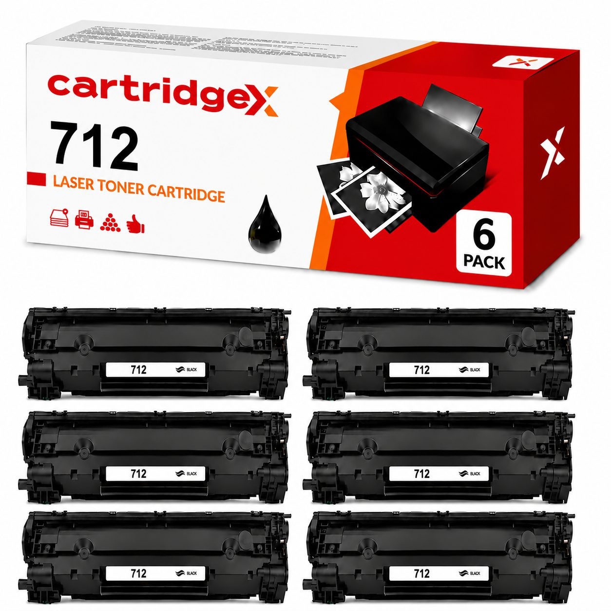 Compatible 6 Pack Black Toner Cartridge Replacement For Canon 712 1870B002AA 6 x 2000 Pages