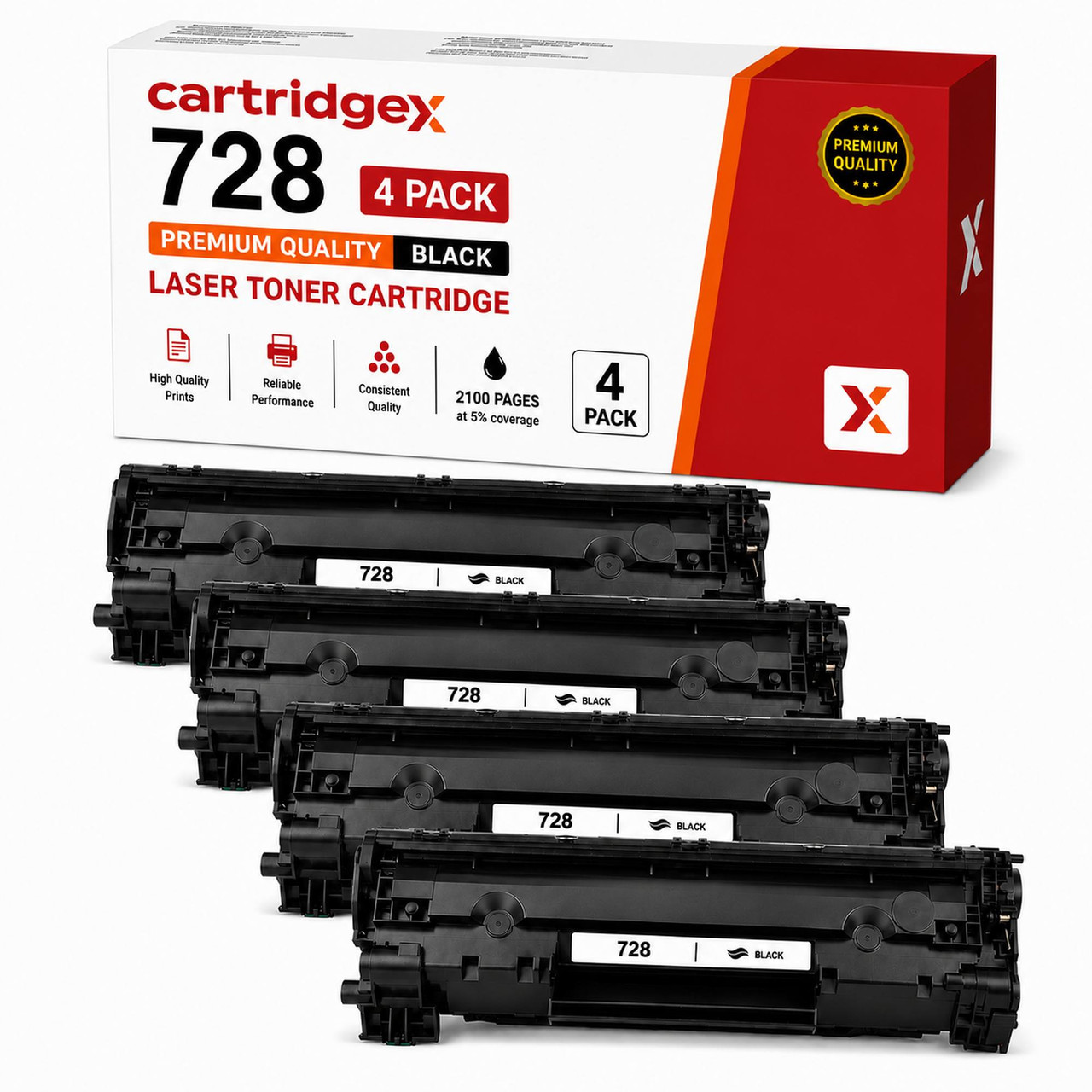 Compatible 4 Pack Canon 728 3500B002AA Black Toner Cartridges 4 x 2100 Pages