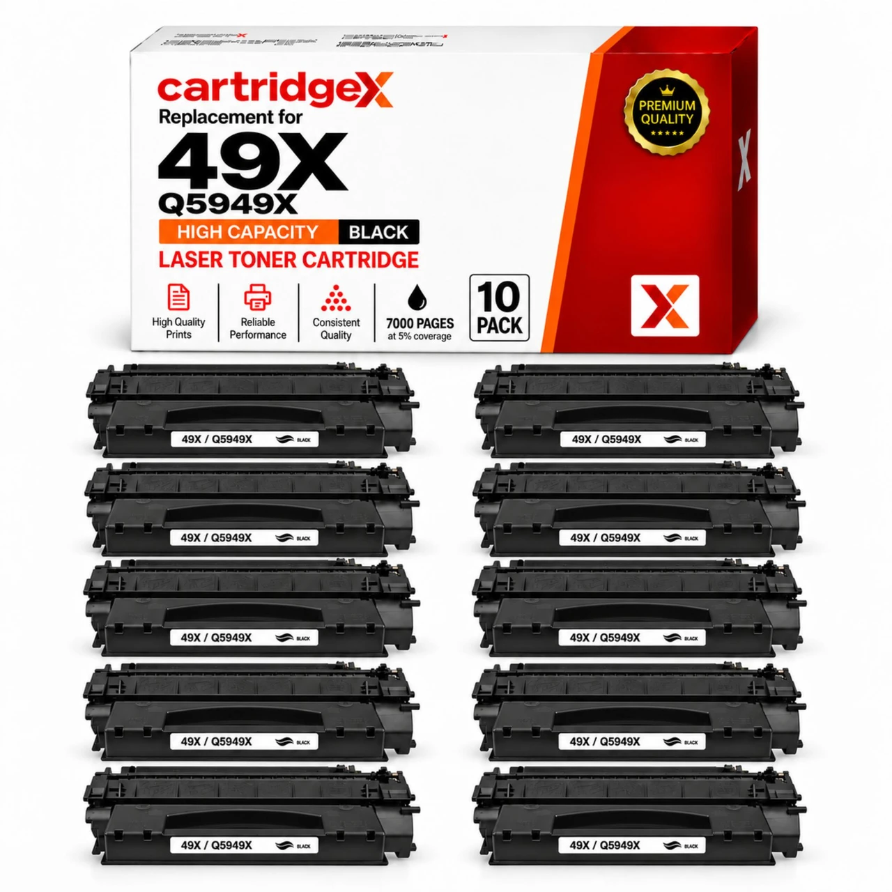 Compatible High Capacity 10 Pack HP 49X Q5949X Black Toner Cartridges 7000 Pages Each