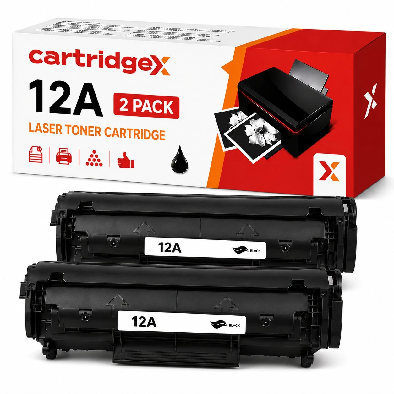 Compatible 2 Pack Black Toner Cartridge Replacement For HP 12A Q2612A 2 x 2000 Pages