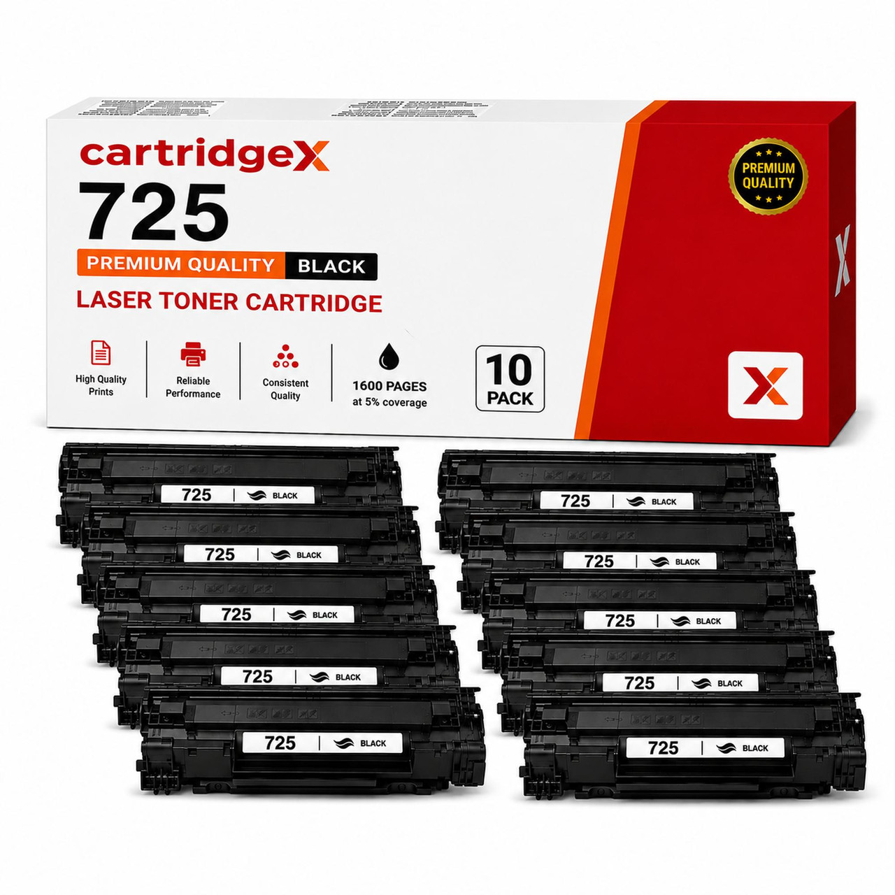 Compatible 10 Pack Canon 725 3484B002AA Black Toner Cartridges 10 x 1600 Pages