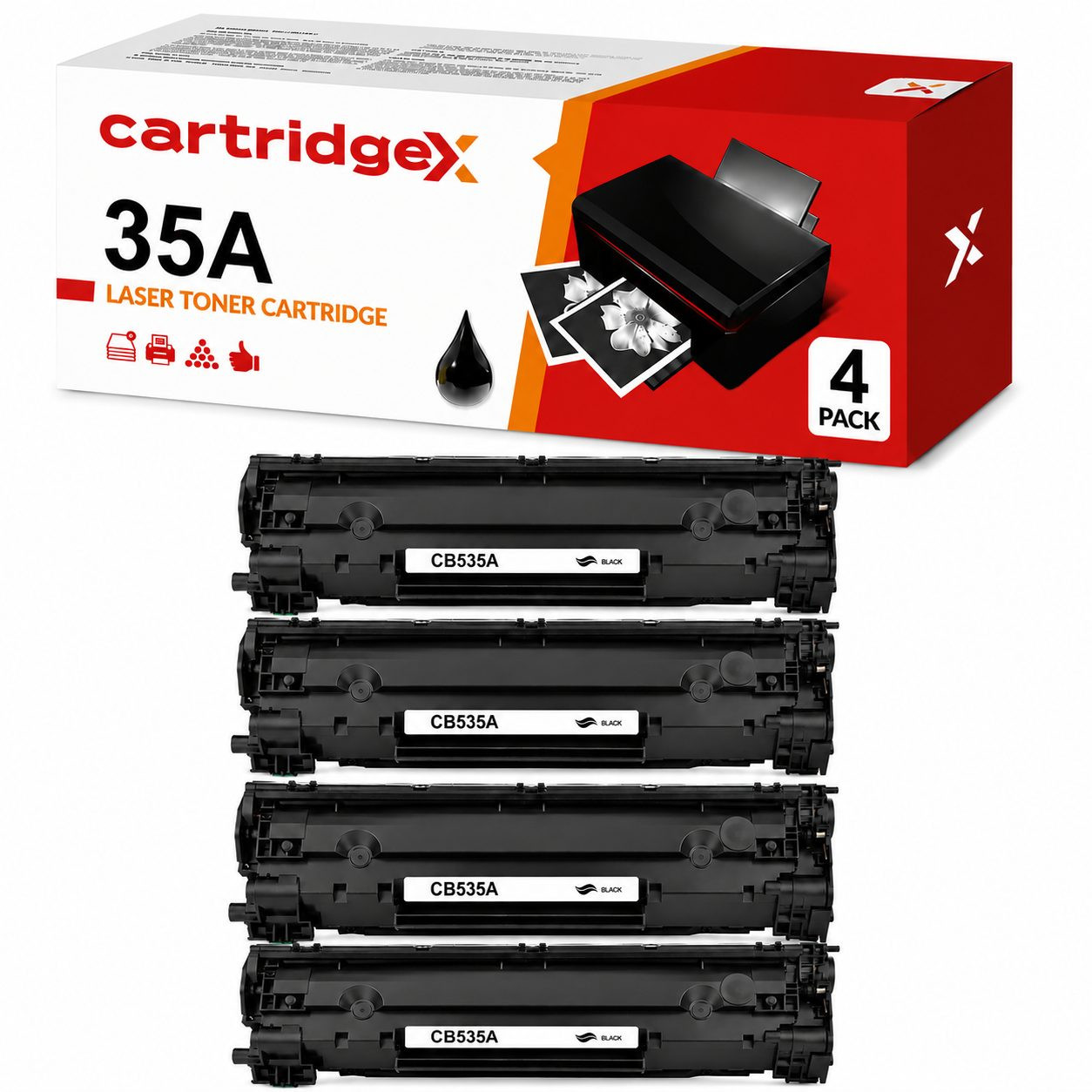 Compatible 4 Pack Black Toner Cartridge Replacement For HP 35A CB435A 4 x 2000 Pages