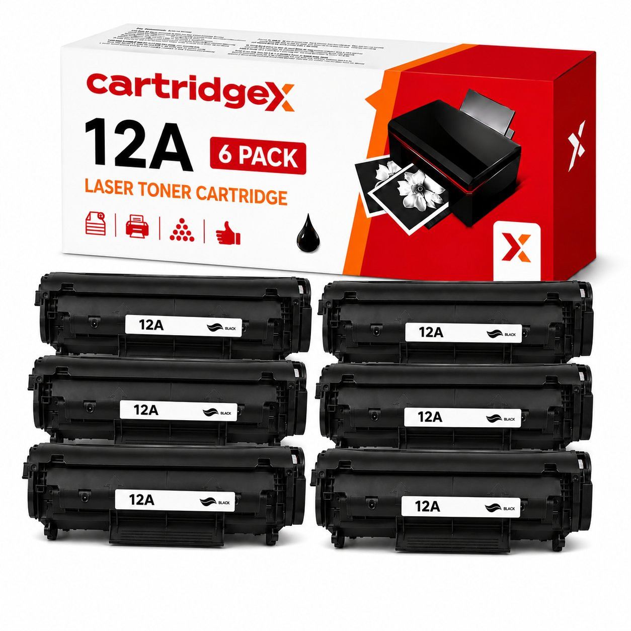 Compatible 6 Pack Black HP 12A Q2612A 6 x 2000 Pages Toner Cartridge