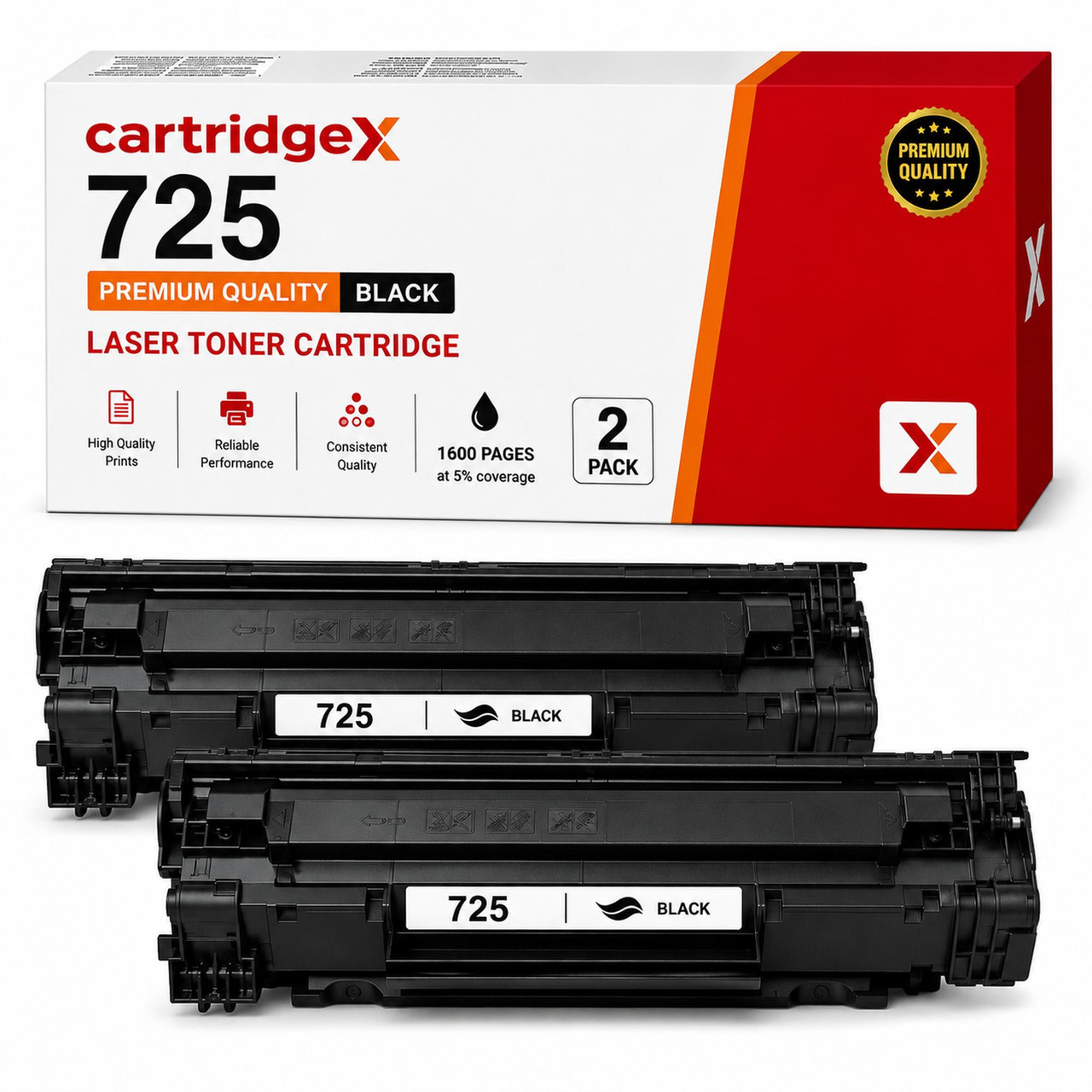 Compatible Canon 725 3484B002AA Black Toner Cartridge 2 Pack for Canon i-SENSYS Printers