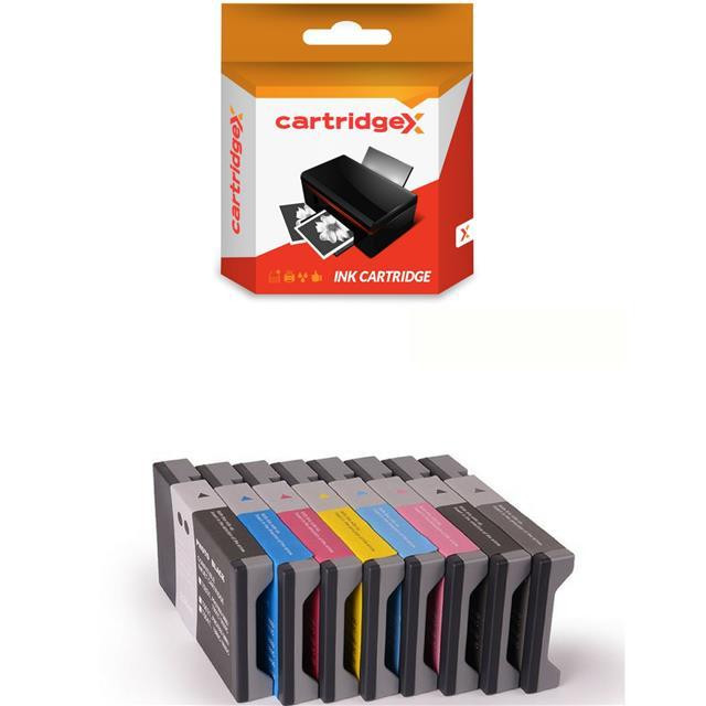 Cartridgex Compatible 8 Ink Cartridge Set for Epson Stylus Pro 9800 7880 7800, image of ink cartridges in various colors arranged in a row and packaging box.