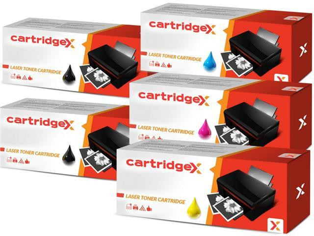 Cartridgex Compatible 5 Toner Cartridge Set, black, magenta, cyan, yellow, compatible with Brother DCP-L3510CDW and HL-L3230CDW printers.