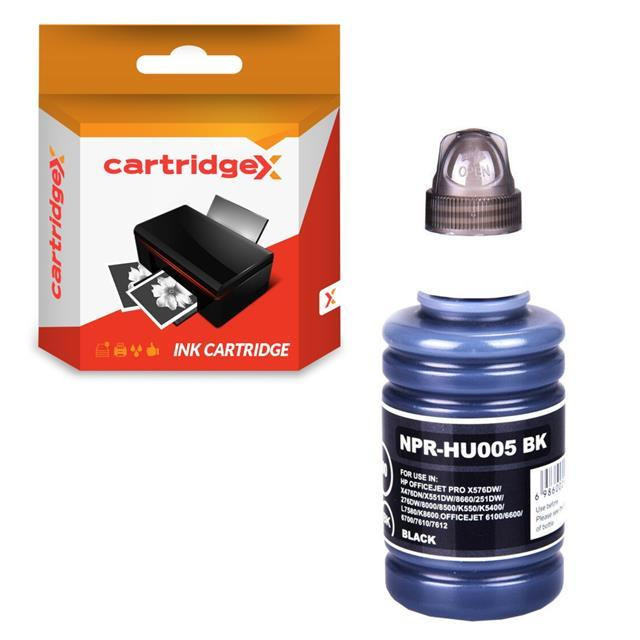Cartridgex Compatible Black 100ml NON-OEM Pigment Ink for HP Officejet 7610 Wide Format e-All-in-One, black ink cartridge with packaging and ink bottle shown in the image.