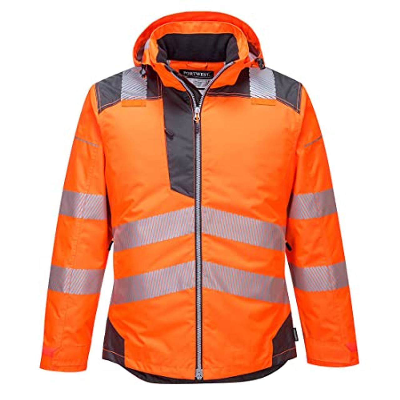 Portwest Unisex PW3 Vision Hi-Vis Safety Workwear Rain Jacket S Orange/Grey