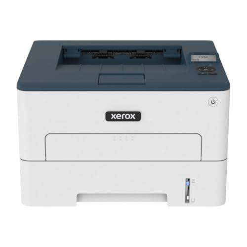 Xerox B230dni A4 34ppm Black & White (Mono) Wireless Laser Printer with Duplex 2-Sided Printing and 3-Year Warranty, front view of the compact office printer with control panel and paper output tray.