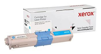 Xerox Cyan Toner Compatible with OKI 44469724, High Capacity, image shows a toner cartridge for laser printers in cyan color with packaging.