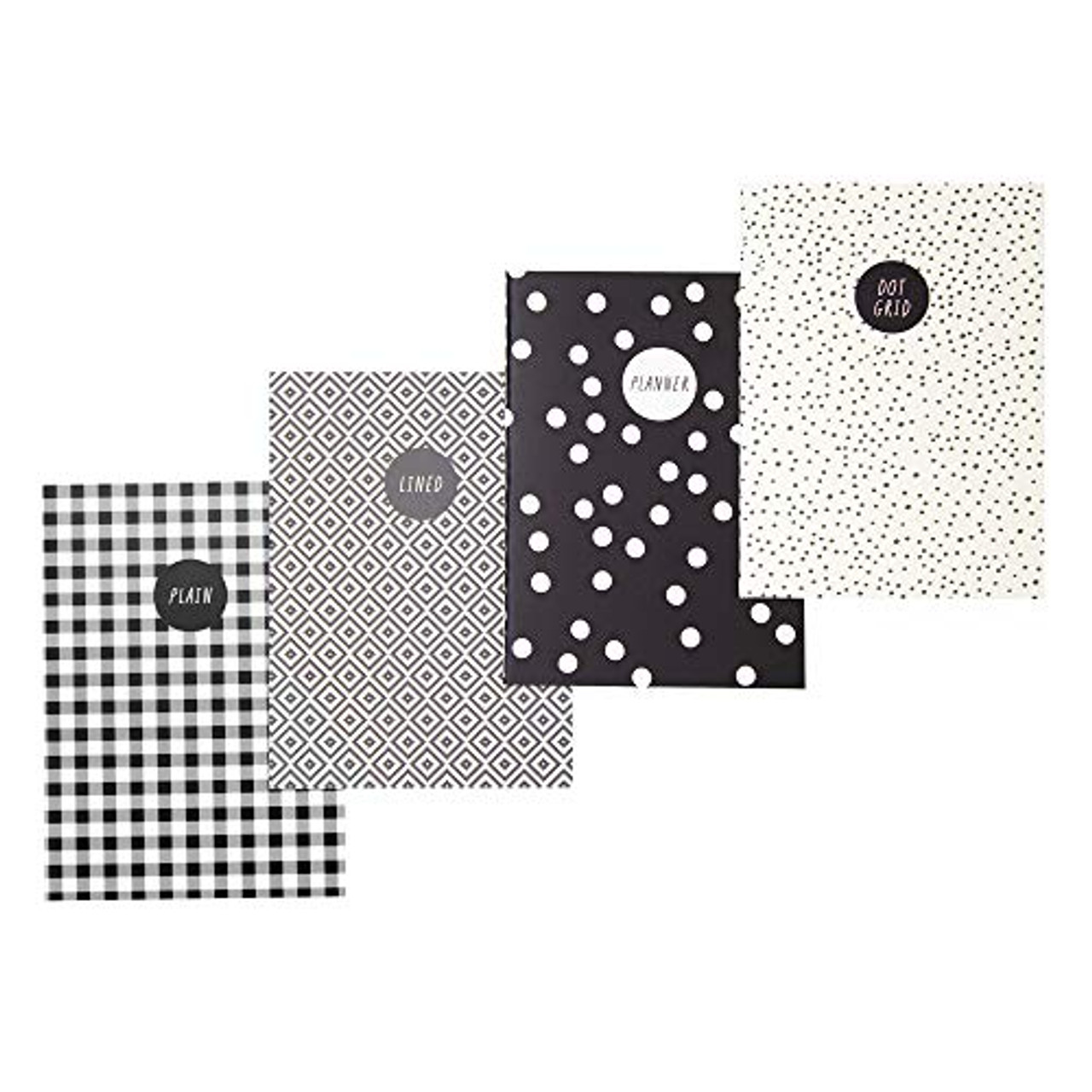 Pukka Pad, Carpe Diem 32 Page A6 4 Pack  Includes Plain, Lined, Dotted, and Planner Notebooks  Monochrome