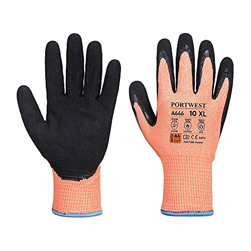 Portwest Vis-Tex Winter HR Cut Glove Nitrile, Color: Orange, Size: XL, A646O8RXL