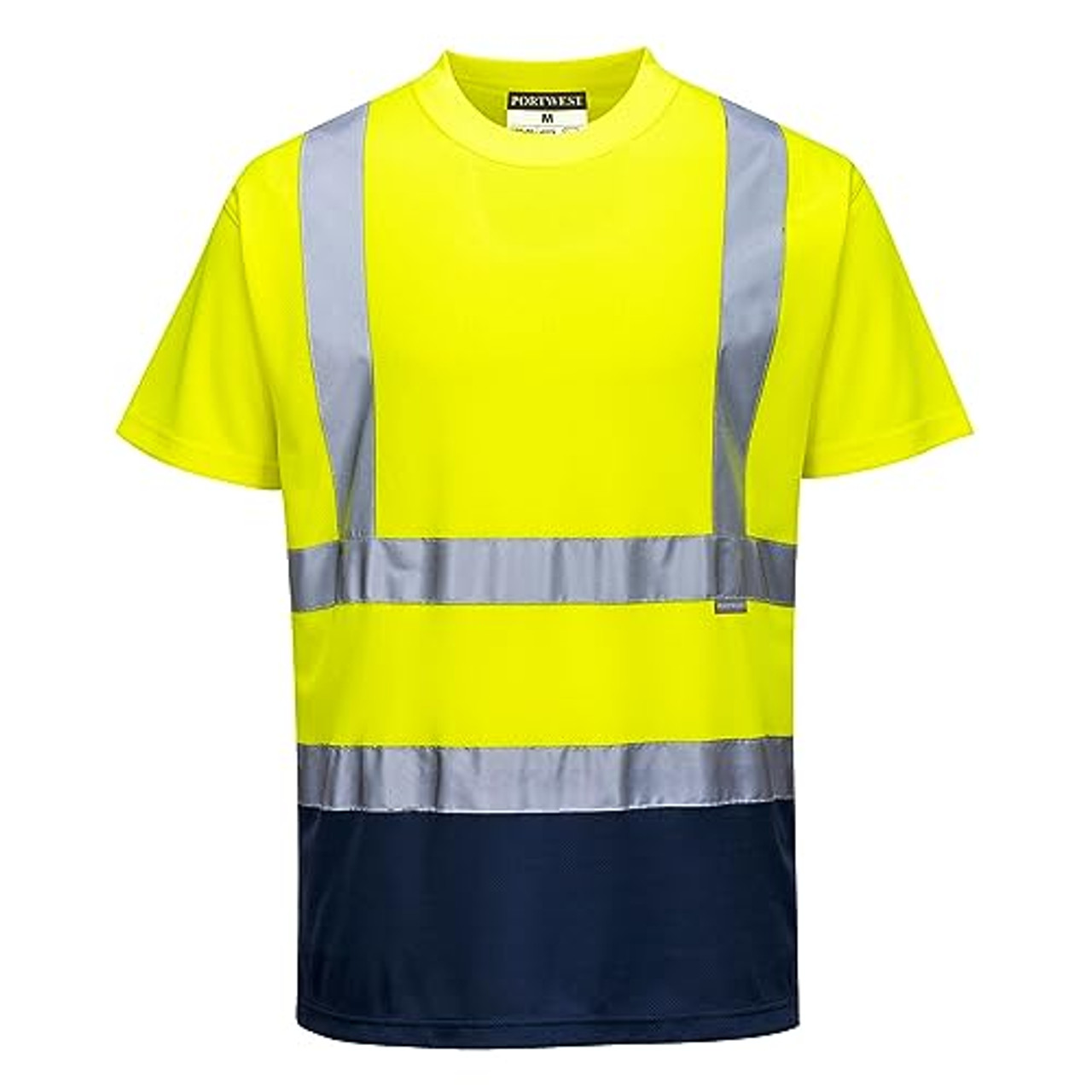 Portwest S378 Men's Hi Vis T Shirt Two-Tone Reflective Safety Workwear T-Shirt Yellow/Navy, Large