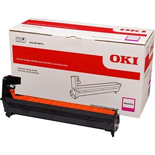 OKI Magenta EP C823 Image Drum 833 843 46438002, a magenta-colored replacement drum cartridge for OKI printers, with packaging box in the background.