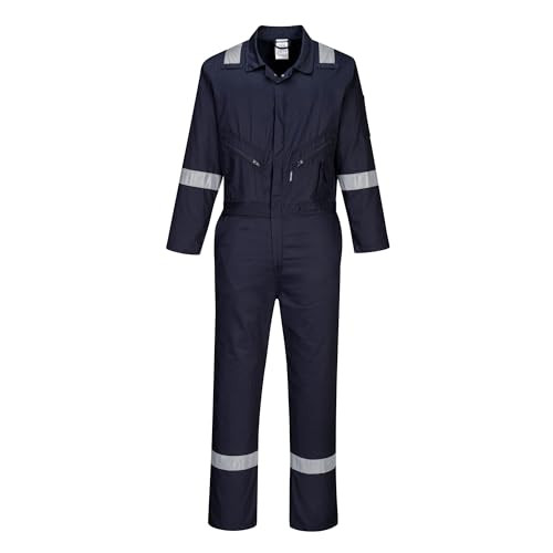 Portwest C814 Iona Lightweight Reflective Cotton Coverall Navy, Medium