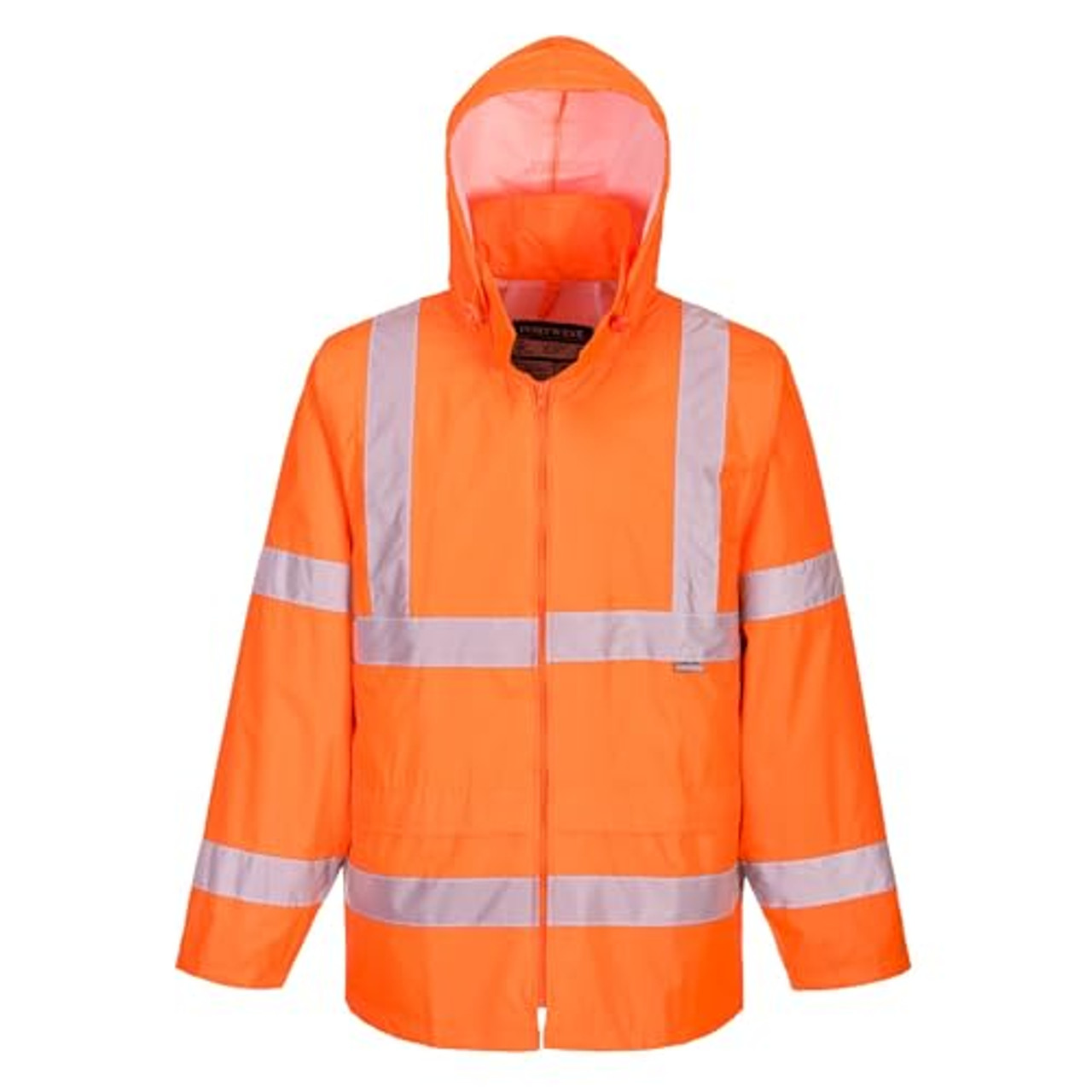 Portwest H440 Men's Waterproof Hi Vis Rain Jacket - Reflective Lightweight Safety Workwear with Pockets and Hood Orange, 4X-Large