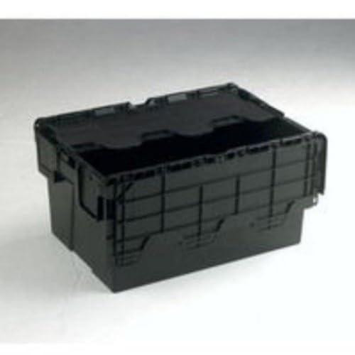 VFM 375814 Attached Lid Container, 54 L, Black, storage box with attached lid for organization and storage.
