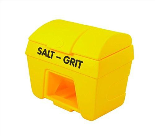 Salt/Grit Bin with Hopper Feed 200 Litre Yellow 317060, a bright yellow outdoor storage container designed for storing salt or grit with a hopper feed for easy dispensing.