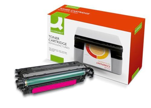 Q-Connect Compatible Solution HP 648A Laserjet Toner Cartridge Magenta CE263A-COMP, image of a magenta toner cartridge and packaging box for laser printer