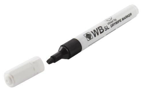 Whitebox Chisel Whiteboard Marker - Black, black chisel tip whiteboard marker with white body and black cap.