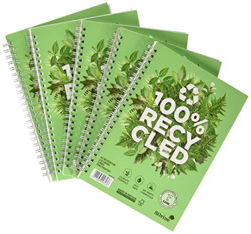 Silvine A5 Premium Recycled Wirebound Notebook with 120 Lined Pages of 100% Recycled Paper, Pack of 5, Green, featuring eco-friendly design and wire-binding for easy note-taking.