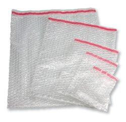 Ambassador Bubble Pouches Protective Self-seal 380x425mm Ref BP7, set of 100 clear bubble wrap pouches with red sealing strip for packaging and protection.