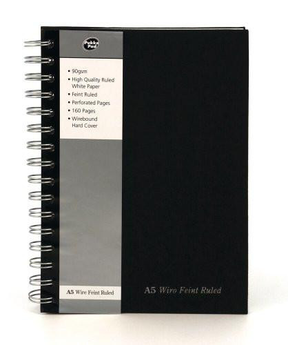 Pukka Pad, Black Wirebound Pad A5, with high-quality ruled white paper, perforated pages, and a hard cover for writing.