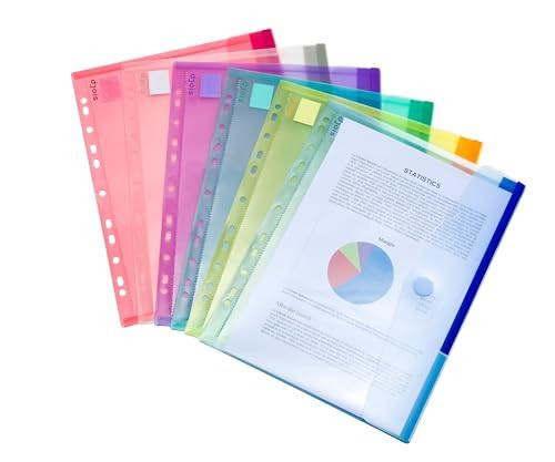 Tarifold A4 Punched Plastic Wallets/Envelopes/Folders/Poly Pockets for Ringbinder with Scratch Closure - 12 Pcs in Assorted Colors, colorful plastic folders with transparent pockets and scratch closures, holding documents.