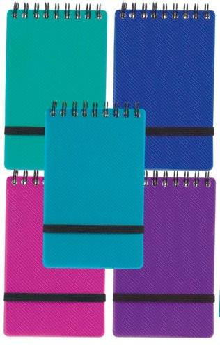 Snopake 127 x 76 mm NoteGuard Hardback Notebook Electra Assorted, pack of 5, in vibrant pink, purple, blue, turquoise, and light blue colors with black elastic band and wire binding