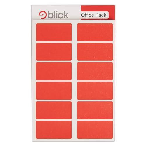 Blick Labels, Red, Self Adhesive Stickers Warehouse Pack, Rectangular, 25mm x 50mm, 320 Labels, for Home, Office, Family, School, Letters, front view of sheet with rectangular red labels.