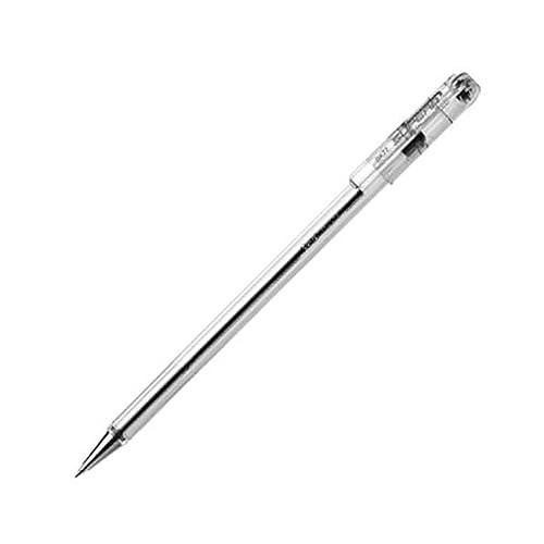 Pentel Superb Ballpoint Pen 0.7mm Tip - Black Ink Pack of 12, transparent plastic body with a black tip and clip, ideal for smooth writing and professional use.
