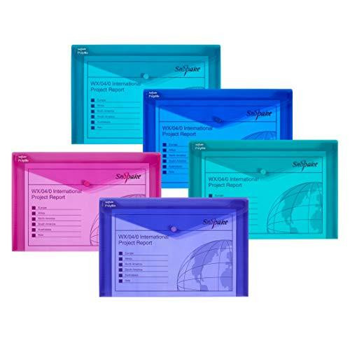 Snopake Foolscap Electra Assorted Polyfile [Pack of 5], colorful plastic document wallets with press stud closures in pink, blue, and green.