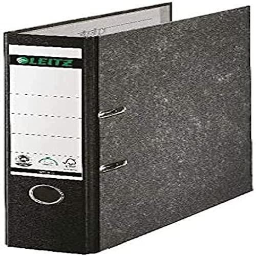 Leitz Standard Lever Arch File 80mm Spine Foolscap Black Ref 1082-95, pack of 10, with a black textured cover, a metal lever arch mechanism, and a label holder on the spine.